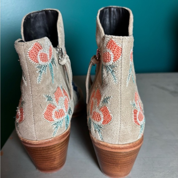Rebecca Minkhoff Cream and Blue Embroidered Ankle Booties - Picture 6 of 8
